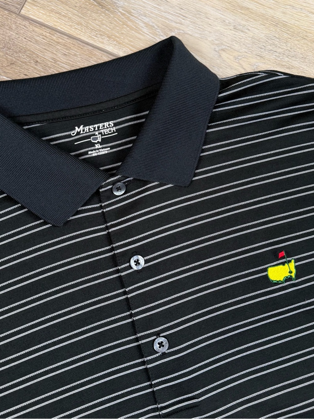 Masters Tech Black Striped Polo shirtYellow Embroidered Logo Mens XL